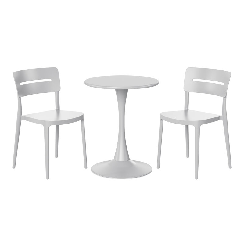 2-Person Outdoor Round Dining Set, Gray, 28.5" H x 23.5" W x 23.5" D, 2