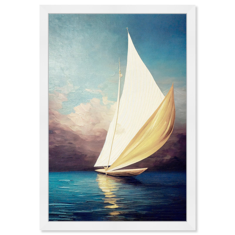 Voile dorée - peinture encadrée sur papier, H 17 po x l 12 po, Blanc