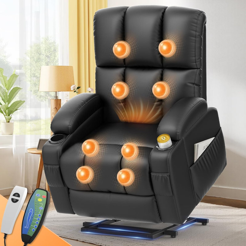81cm Wide Lift Assist Home Theatre Recliner with Massager, Black