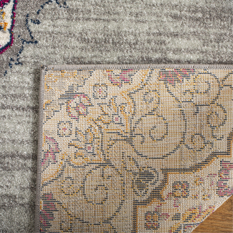 Tapis oriental gris / crème / fuchsia / saphir / or Christa, Carré 6 pi 7 po