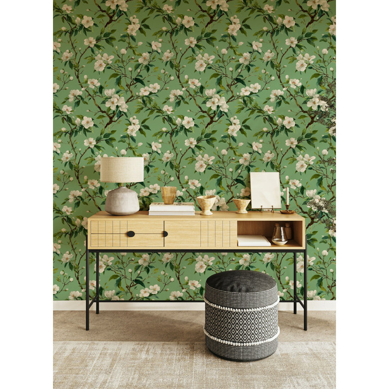 Papier peint floral vert chinois