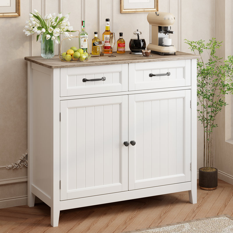 32'' Kitchen Storage Island with Drawer and Adjustable Shelf, White/Grey