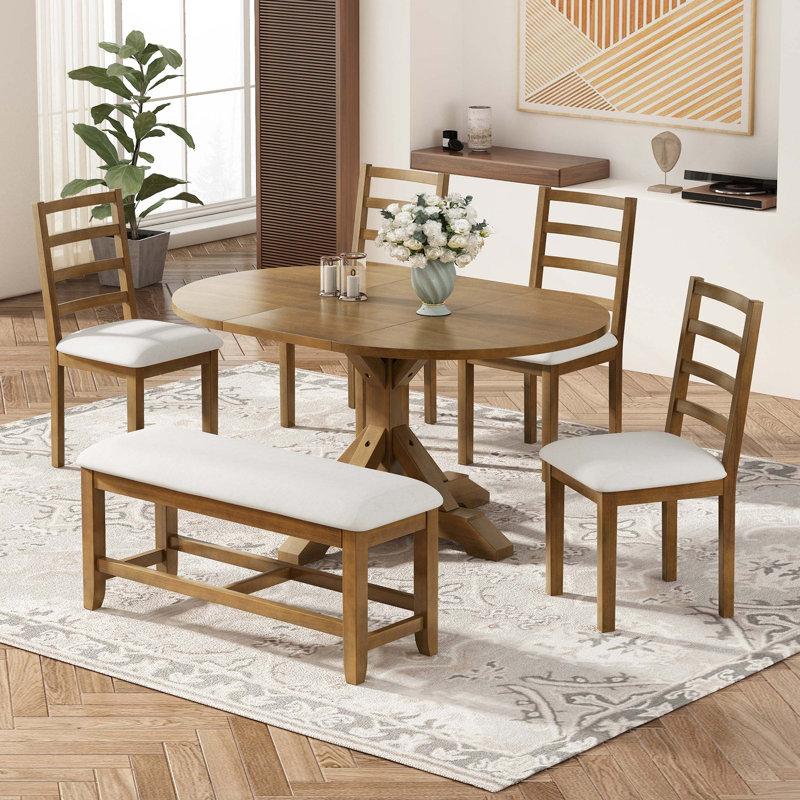 Ensemble de salle à manger extensible en bois massif 6 pièces avec banc Farmhouse, Dark Brown