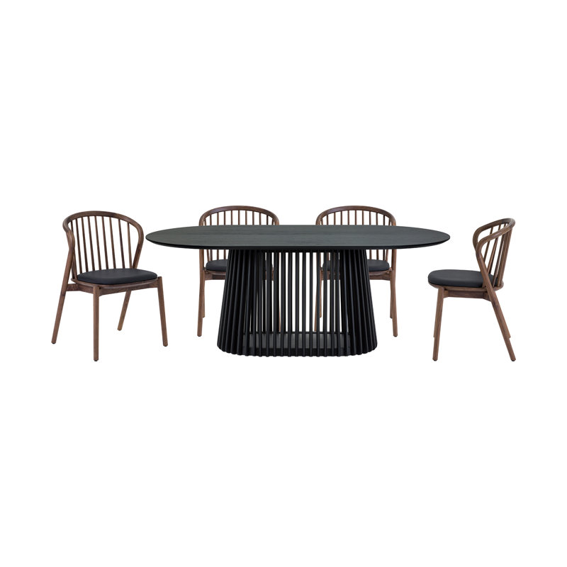 4 - Person Pedestal Dining Set, Walnut, Black
