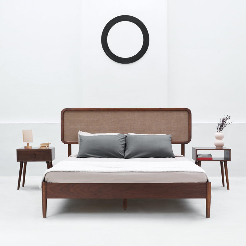 NTC Lupin Solid Wood Platform Bed with Headboard and Silent Slats, Mid-Century Modern Style, 1000 lb Weight Capacity, Effortless Assembly, Queen - Dark Walnut