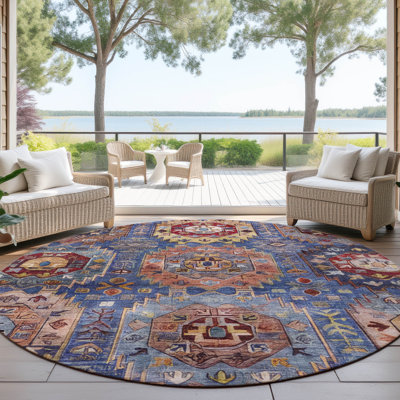 Machine Washable Indoor/Outdoor Xhevrie Denim Rug