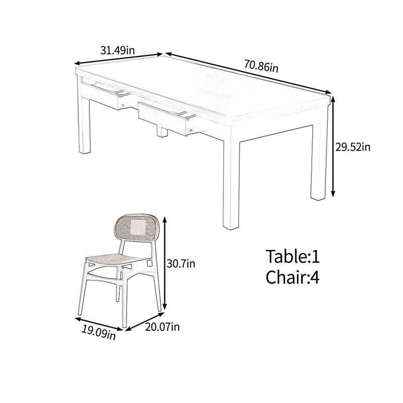 Solid wood multifunctional table set, 29.52"H x 70.86"L x 31.49"W
