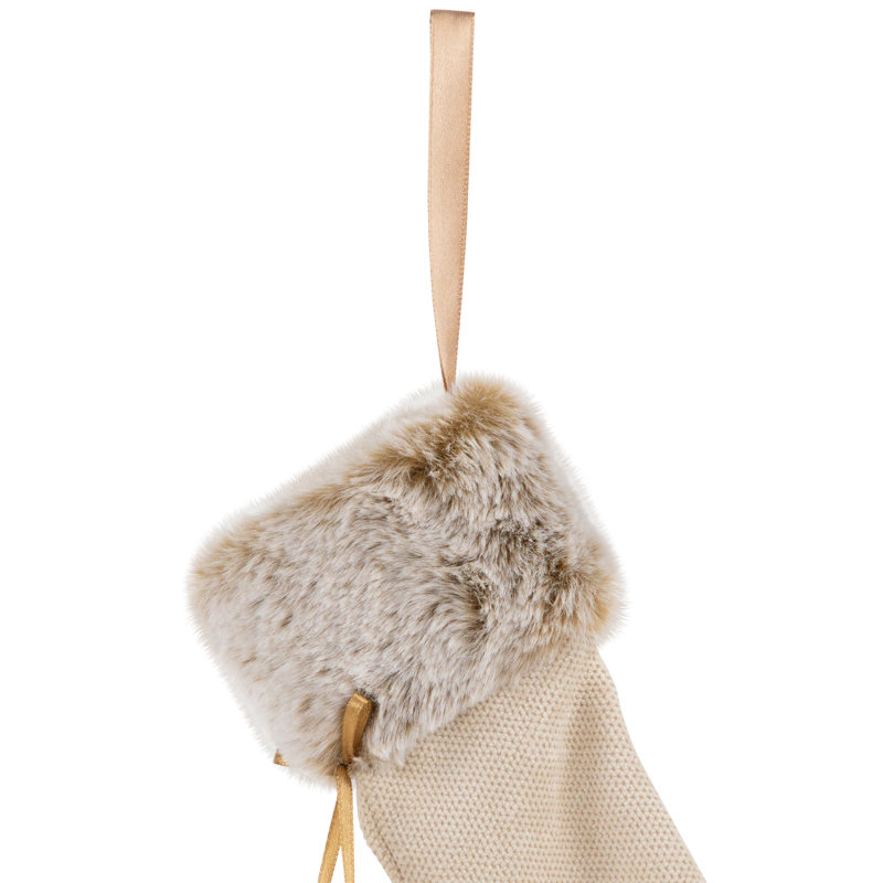 Beige and Brown Faux Fur Stocking Ornaments Set of 2