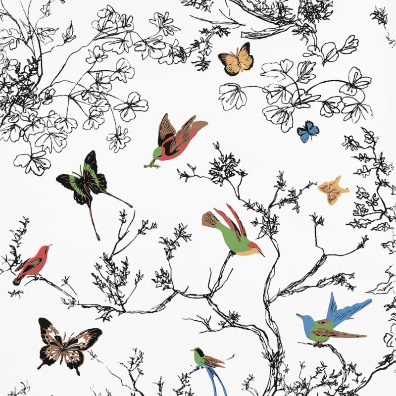 Birds & Butterflies Wallpaper, Multi on White