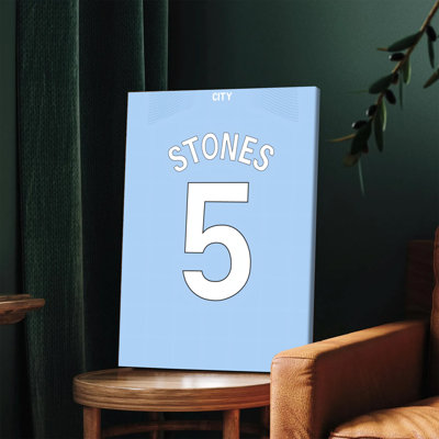 1PC Wall Arts Posters Framed,  John Stones Manchester City FC Number 5 Jersey Canvas Wall Art Decor for Football Fans, Premium Quality Print, Gift for Sports Enthusiasts, Home Decor for Living Room and Bedroom
