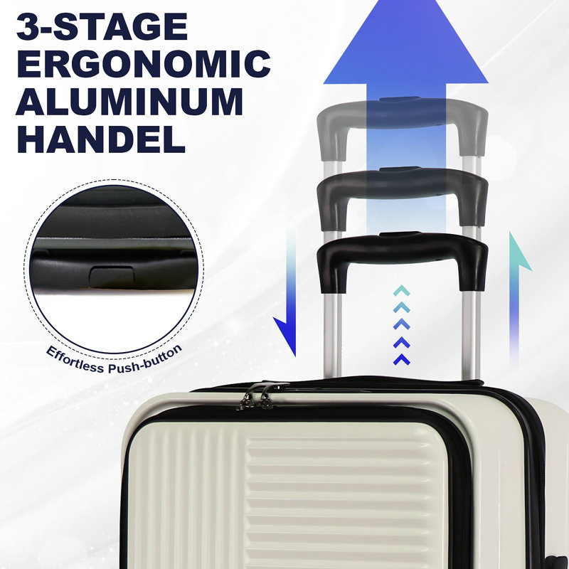 Luggage,with front opening,TSA approved lock,hardshell suitcase, Creamy White