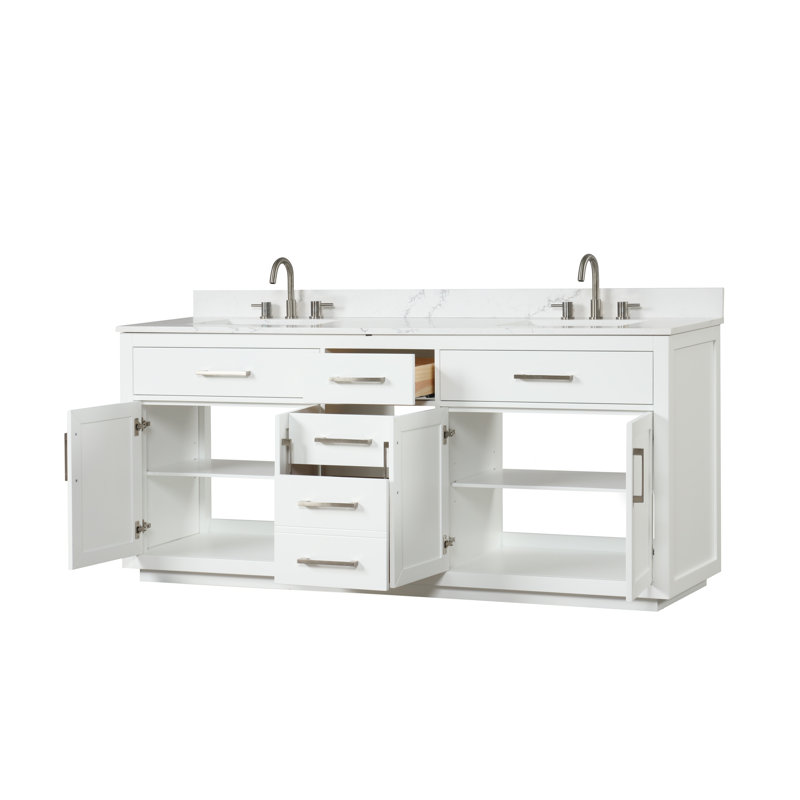 Meuble-lavabo avec lavabo double et dosseret Ronald, Blanc