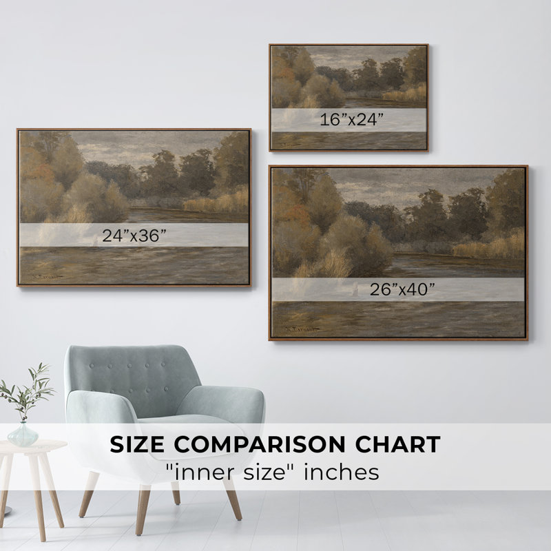 Paysage rétro DCBXXVII, H 17 po x l 25 po x P 2 po, Toile encadrée noyer flottant