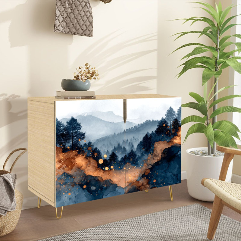 Buffet Buffet avec rangement Misty Pine Corridor Aquarelle avec 2 portes pour le salon et la cuisine
