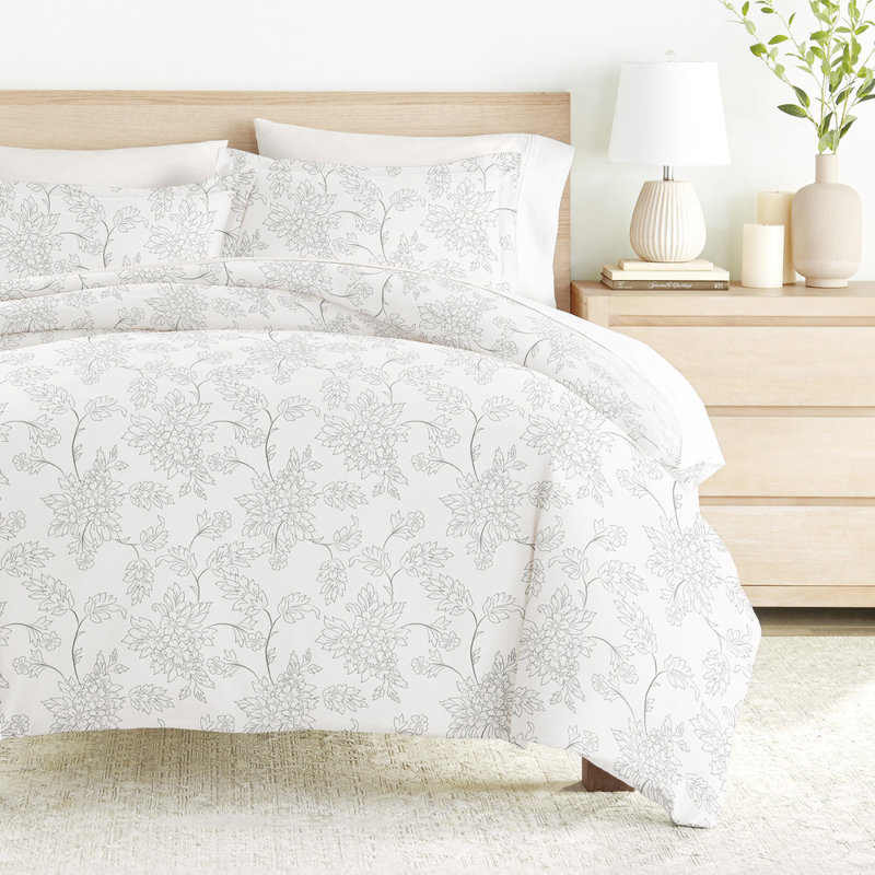 Ensemble de housse de couette en microfibre à motif ultra doux, Gris, Housse de couette pour grand lit et 2 taies décor