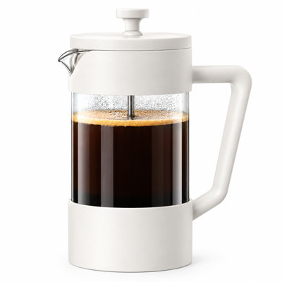 Cafetière en verre borosilicaté OGGI - capacité de 34 oz / 8 tasses, cafetière à portion unique, couvercle et piston en acier inoxydable, cadeaux pour faire de grands cafés - blanc