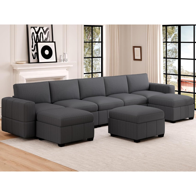 Canapé modulaire à rangement réversible 8 pièces 8 pièces, Noir, noir, noir, noir
