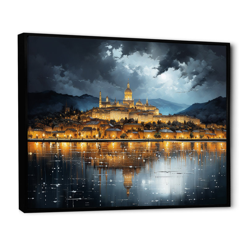 Ville française de Lyon, paysage sur toile, Cadre flottant noir, H 12 po x l 20 po x P 1 po