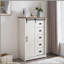 Commode 5 tiroirs avec porte de grange coulissante, commode haute de style campagne moderne à 5 tiroirs, commode de rangement pour chambre à coucher, couloir, salon, chambre d'enfant BLANC