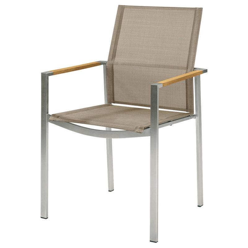 Mercury Steel & Teak Dining Sling Arm Chair, Titanium
