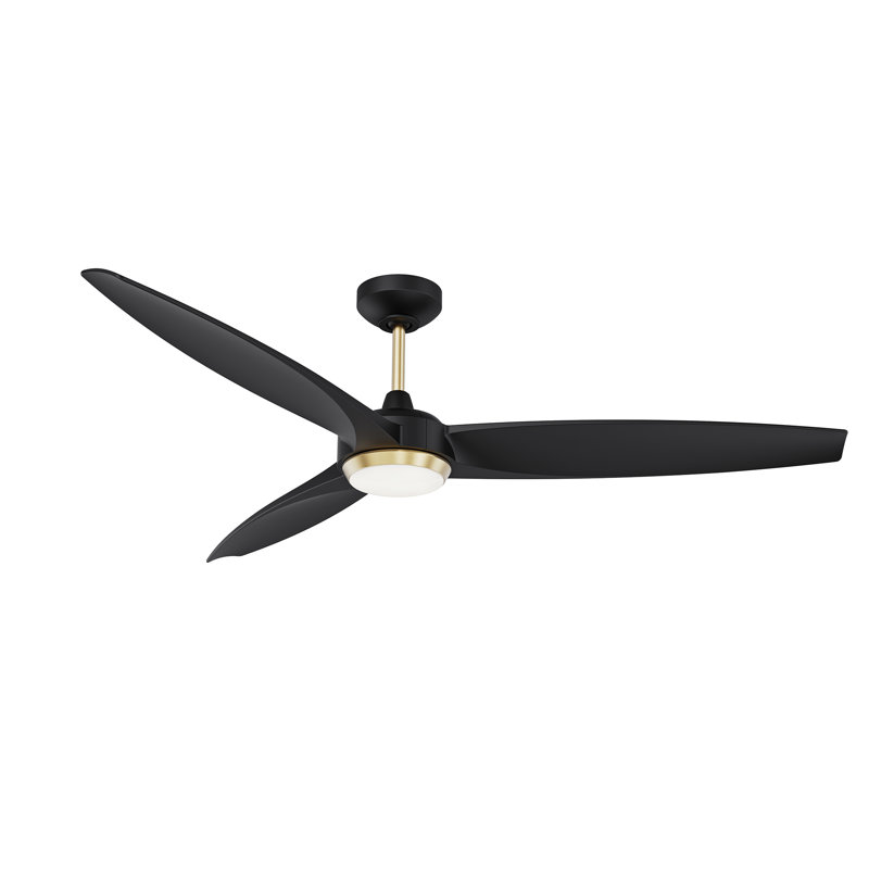 Ventilateur de plafond 56 po avec lumières DEL STELTRA, Noir mat / laiton Olican
