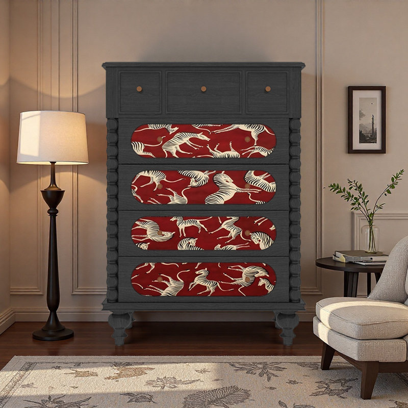 Commode en bois massif avec motif zébré, Noir, noir, noir, noir