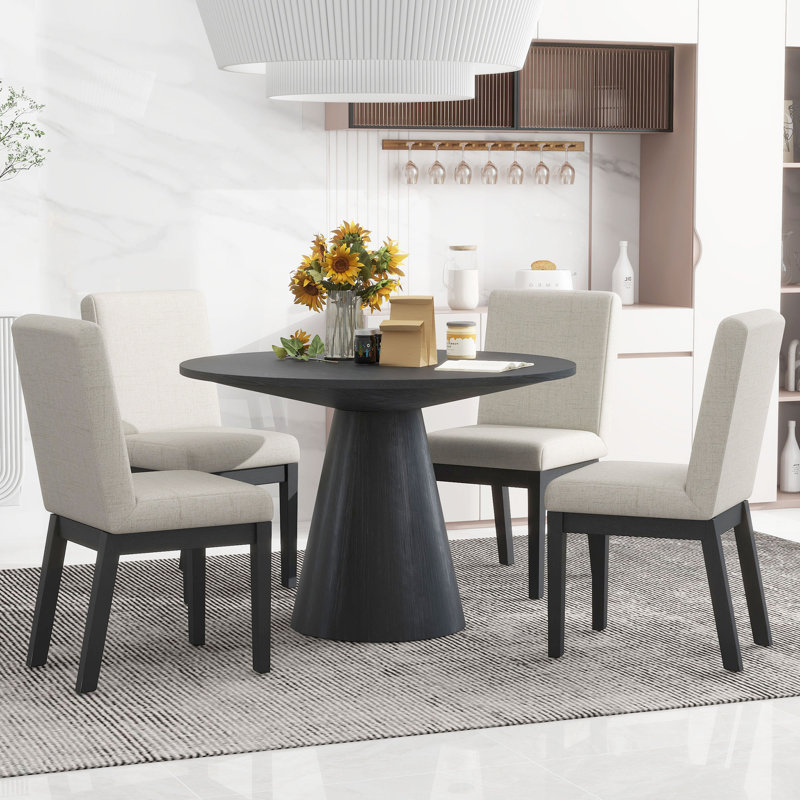 4 - Person Pedestal Dining Set, Black