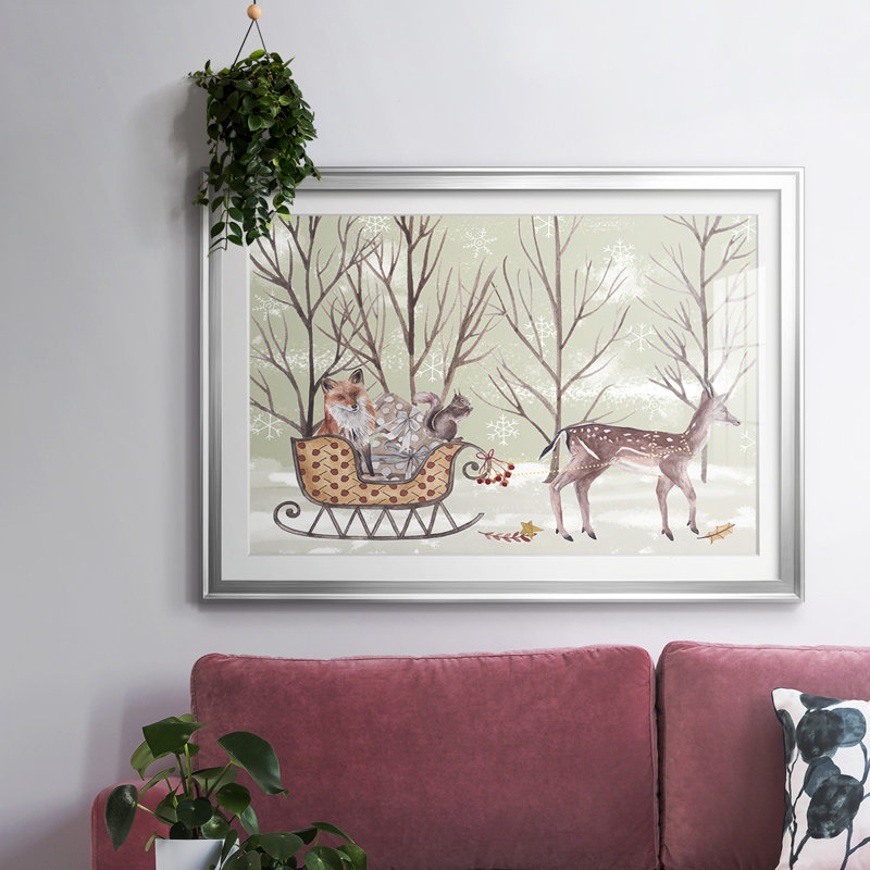 Tableau de Noël I - Encadré sous verre et sous passe-partout, grande œuvre d'art murale pour salon, Argent