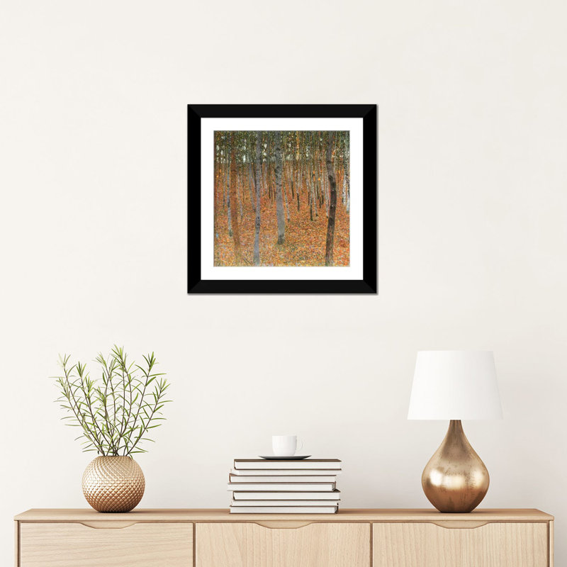 « forest of hêtre trees » par gustav klimt,, reproduction d’art sur toile, Papier d'art encadré noir, Blanc