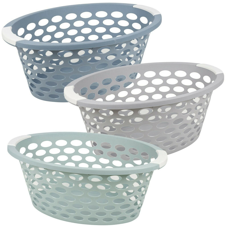 Plastic Laundry Basket with Handles, Blue
