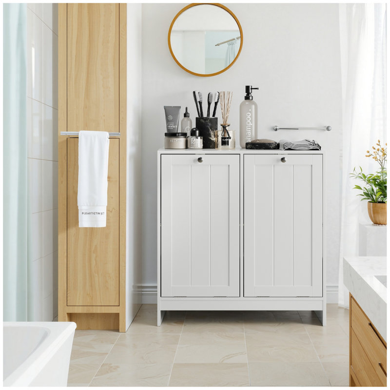 Panier à linge incliné avec panier amovible, panier à linge caché, armoire de rangement pour panier de salle de bain, organisateur de maison autoportant, blanc