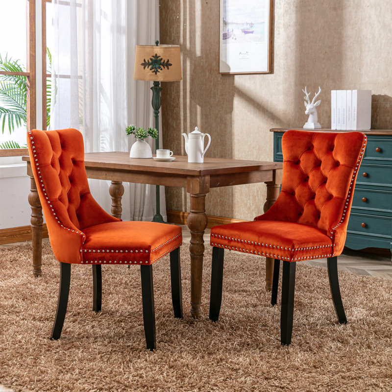 Ensemble de 2 tapis en velours Cleland avec dossier haut de gamme, Orange, Noir