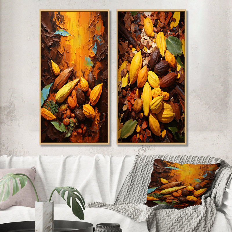 Cacao Beans Odyssey - ensemble de 2 reproductions d'art mural Cacao, H 40 po x l 41 po, Cadre flottant brun