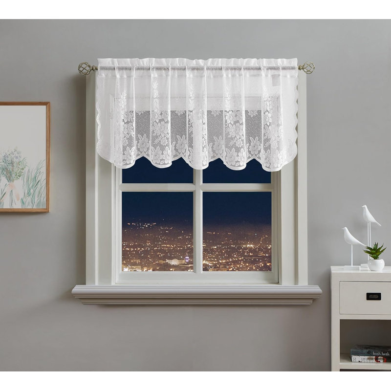 Beautiful Single Lace Kitchen Valance For Farmhouse Kitchen Decor, White