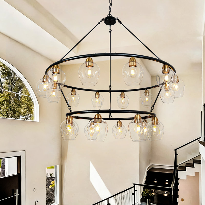 Lustre 20 lumières à deux étages avec lustre en roue de chariot pour vestibule et salon