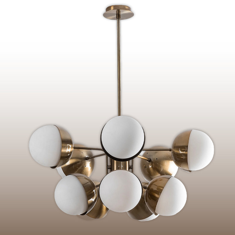 Lustre spoutnik en métal, 10 lumières, Or / blanc, H 29,5 po x l 26,8 po x P 26,8 po