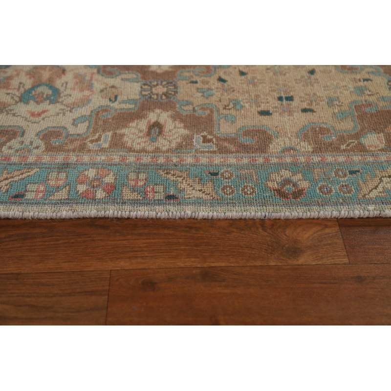 Tapis beige en laine de conception unique 9 pi 10 po x 12 pi 5 po style années 1940 Bodcaw