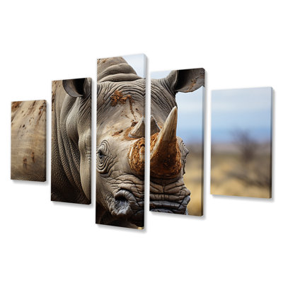 Rhinoceros Monochrome Portrait - Animals Wall Art Living Room - 5 Panels