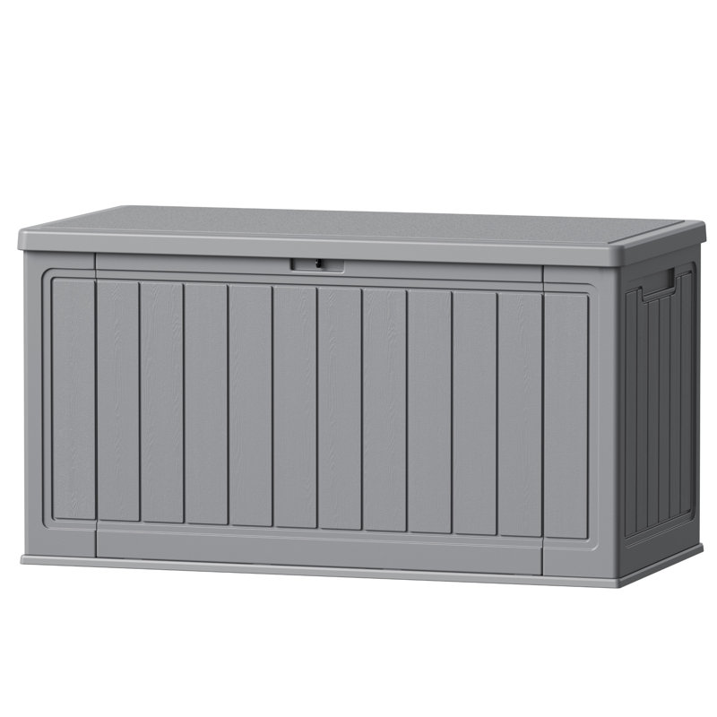 150 Gallon Resin Lockable Deck Box With Dividers, Outdoor Waterproof Patio Furniture, Gray