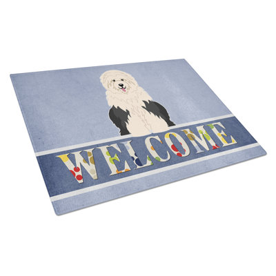 Caroline's Treasures Welcome Dog Glass Old English Sheepdog Cutting Board