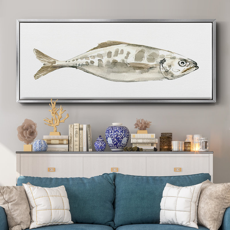 Silver Fish II- Framed Canvas, 20" H x 50" W