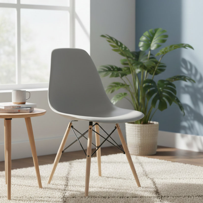 Neveyah Plastic Dining Chair, Light Gray
