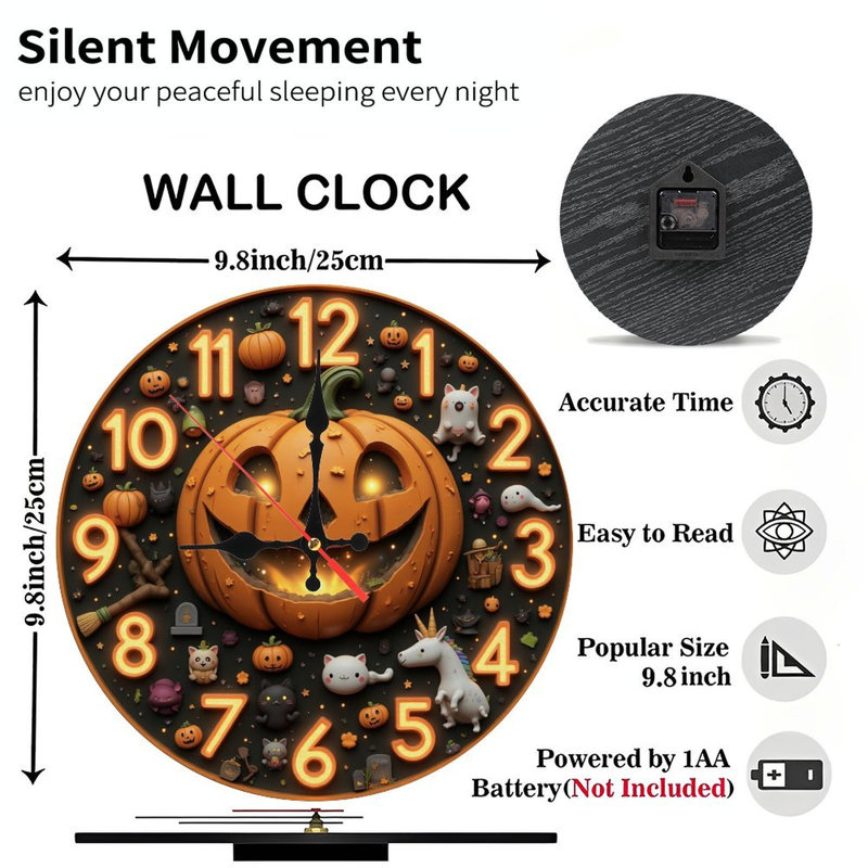 Halloween, horloge d'Halloween, citrouille, créatures mignonnes