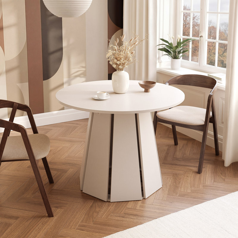 Extendable Round Dining Table, Beige, 76cm H x 180cm W x 180cm D