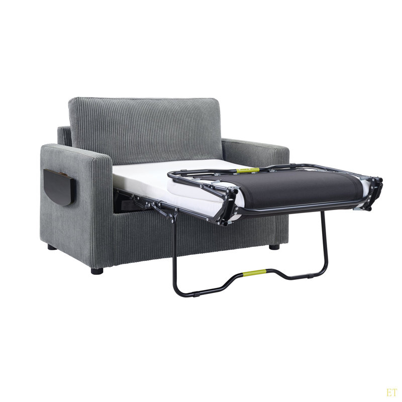 Canapé-lit simple 47,2 po avec canapé-lit, matelas pliable, table d'appoint pliable, pochette de rangement latérale et deux ports USB pour le salon