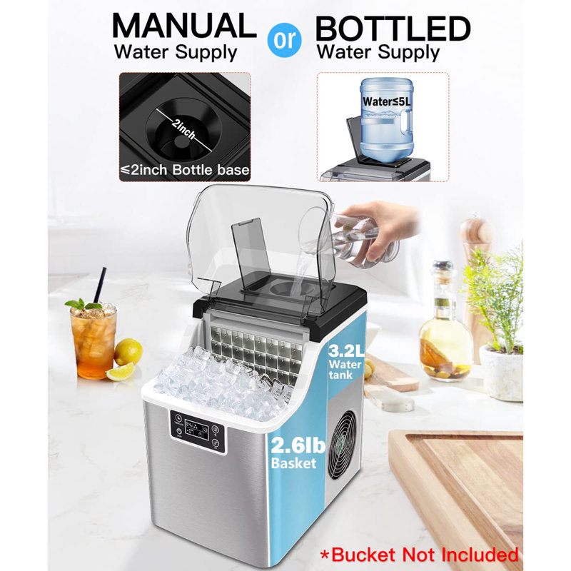 COWSAR 44 Lb. Daily Production  Cubic Ice Countertop Ice Maker,Stainless Steel, Self-Cleaning, Chewable,Adjustable thickness, Timer