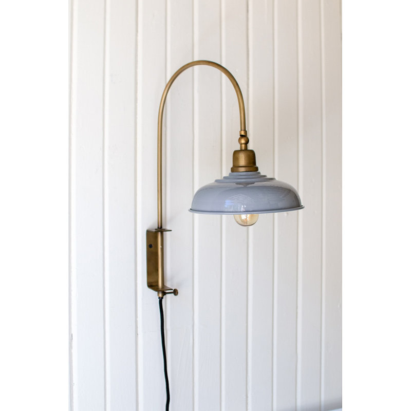 Wall Sconce with Grey Enamel Shade – Vintage-Inspired – 18"Tall