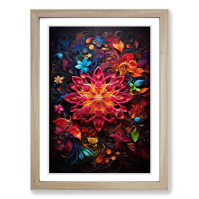 Mandala Contemporary Art - Framed Print, Oak Framed, 46cm H x 34cm W x 2cm D