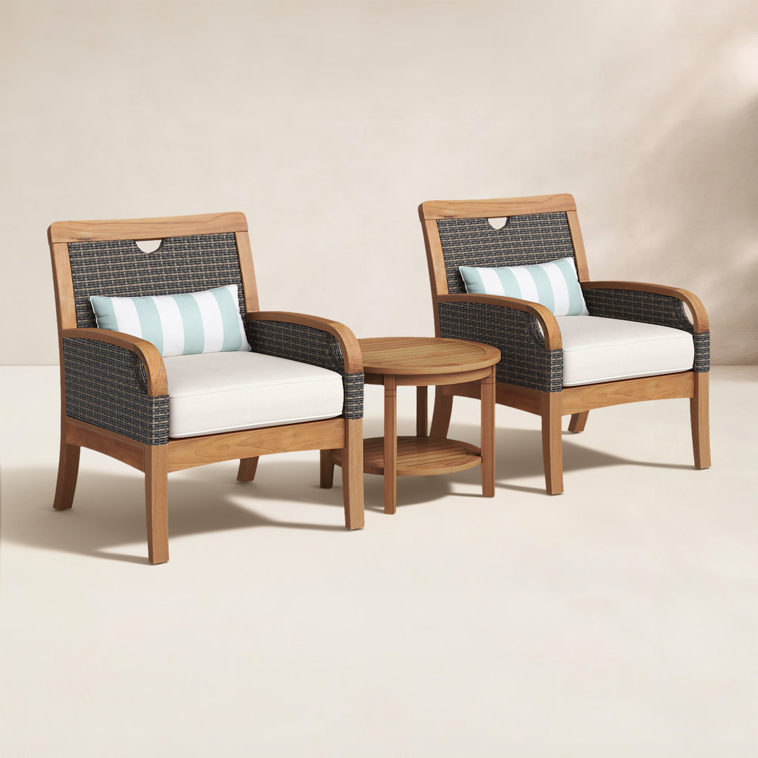 Colden Teak Wicker 2 - Person Seating Group with Cushions Birch Lane™