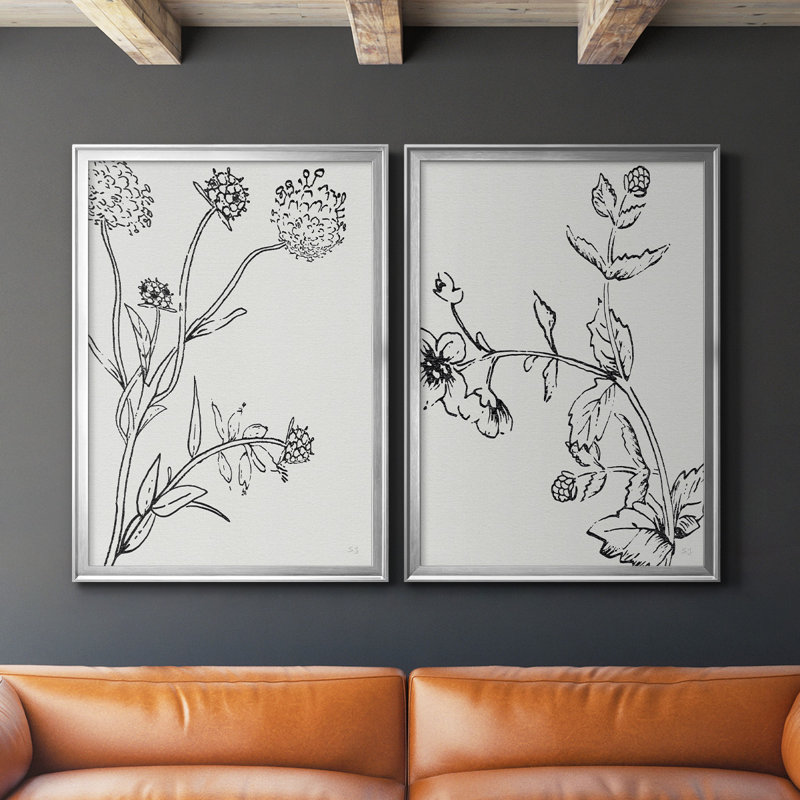«Botanical Study I», toile encadrée de qualité supérieure - prête à être accrochée, Argent, H 36,5 po x l 53 po x P 1,25 po